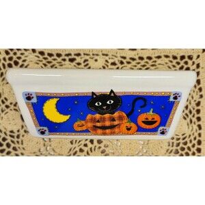 Pair of Halloween Theme Mini Stoneware Loaf Pans Black Cat & Pumpkins